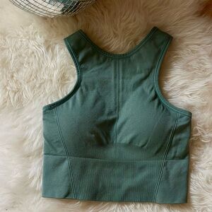 Green Ribbed Athletic Tank Top